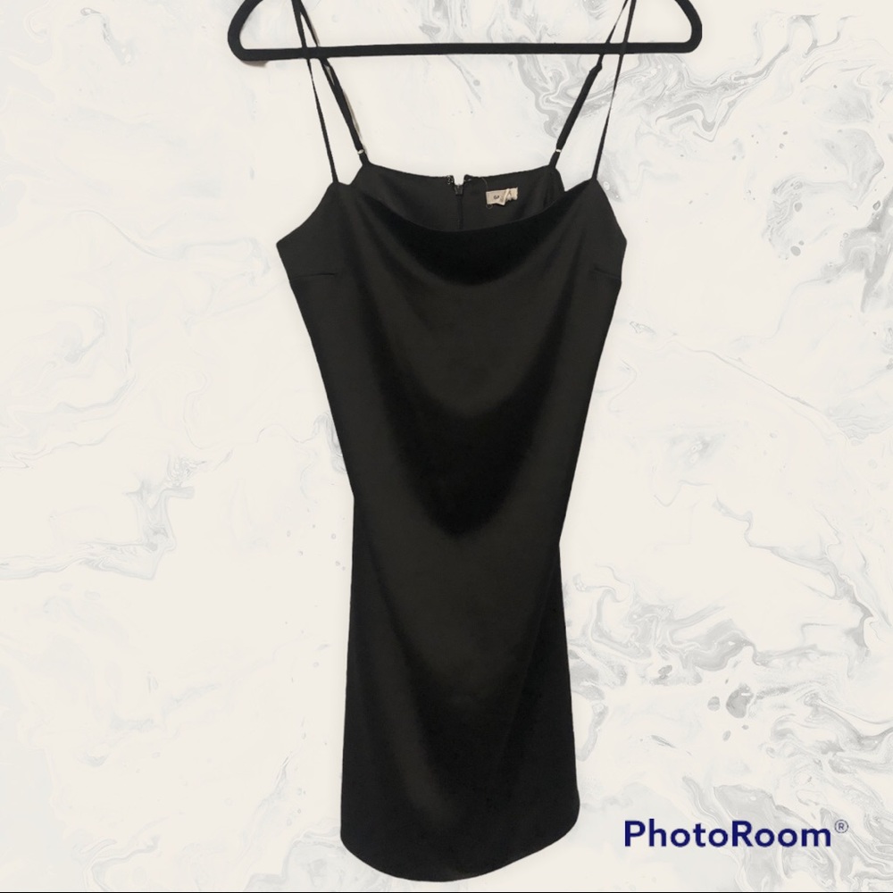 Garage Black Satin Mini Slip Dress with Spaghetti Straps - Picture 3 of 7